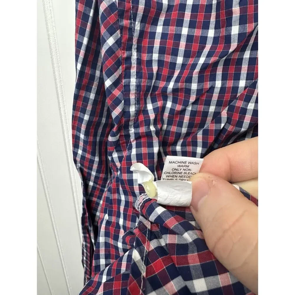 Banana Republic Medium Red Blue Gingham Check Soft‎ Wash Button Front Shirt #45